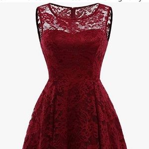 Maudress Dress in deep crimson with Soft lace overlay